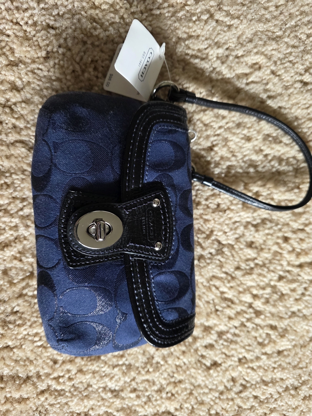 Coach Navy Signature Turnlock Wristlet
